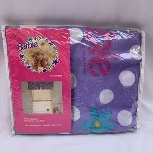 VTG Barbie Curtain Poof Valance 84x 15 Purple Hearts Polka-dot Flowers 90s 1991